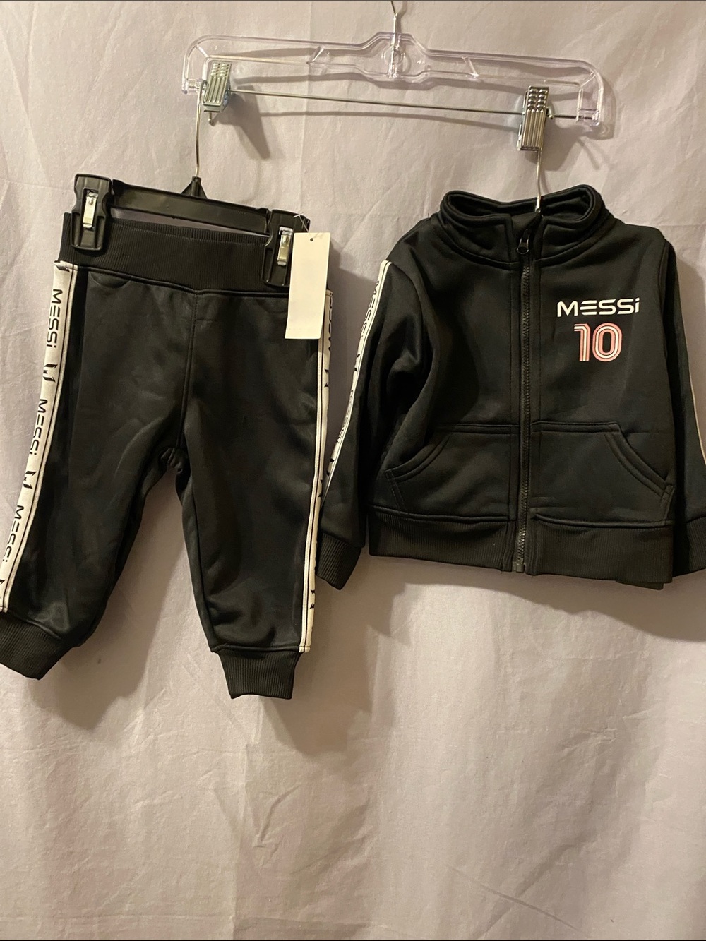 Kids Black Messi 10 Track Jacket & Joggers Set with onesie